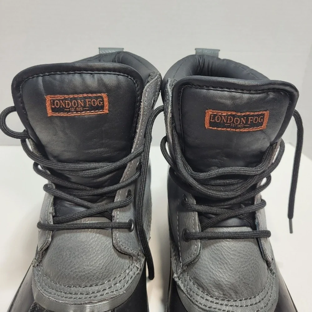 London Fog Ashford Mens 8M Black Grey Insulated Leather Duck Winter Boots PG5510